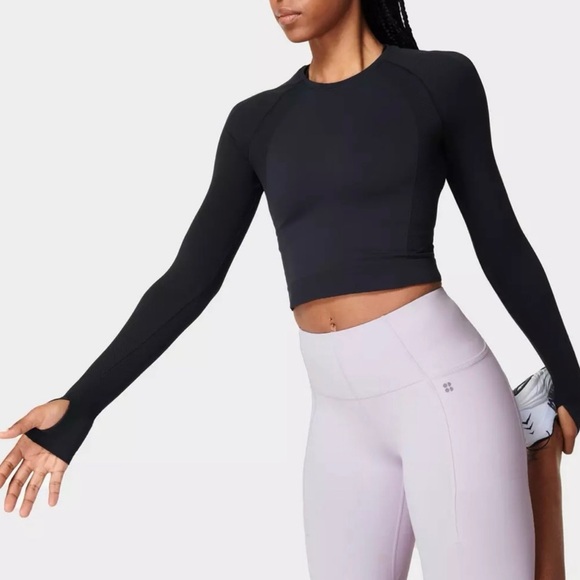 Sweaty Betty Seamless Long sleeve Black Athletic Workout Top- M - Picture 1 of 7
